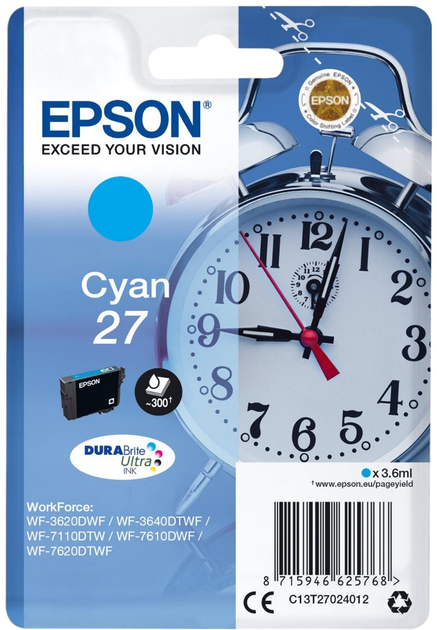 Tusz Epson 27 Cyan (C13T27024012) - obraz 1