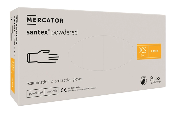 Рукавички латексні Mercator Medical Santex Powdered XS Кремові 100 шт (00-00000056) - зображення 1