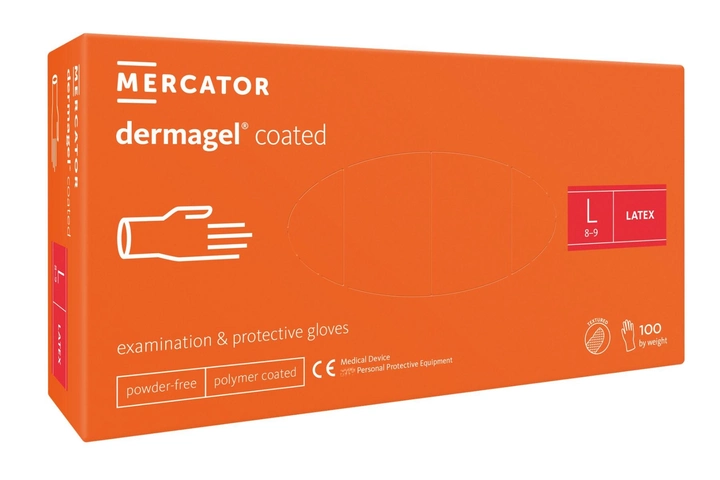 Рукавички латексні Mercator Medical Dermagel Coated L Білі 100 шт (00-00000138) - зображення 1