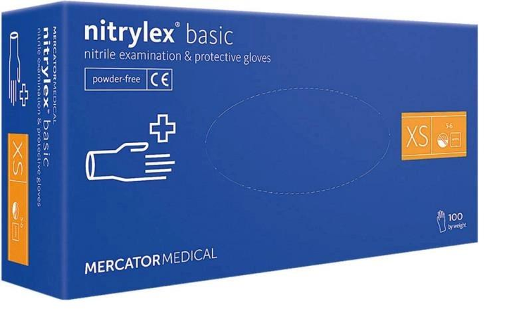 Рукавички нітрилові Mercator Medical Nitrylex Basic XS Сині 100 шт (00-00000029) - изображение 1