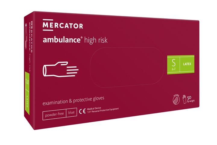 Рукавички латексні Mercator Medical Ambulance High Risk підвищеної міцності S Сині 50 шт (00-00000028) - зображення 1