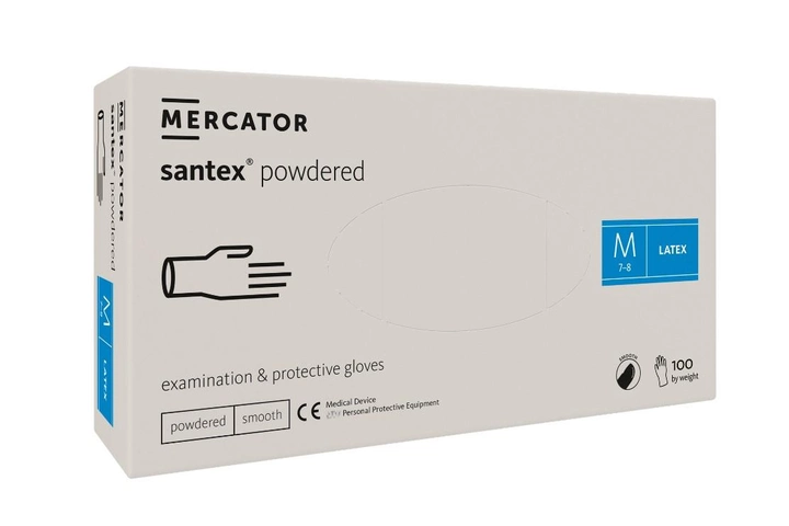 Рукавички латексні Mercator Medical Santex Powdered M Кремові 100 шт (00-00000191) - зображення 1