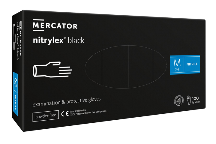 Рукавички нітрилові Mercator Medical Nitrylex Black M Чорні 100 шт (00-00000014) - зображення 1