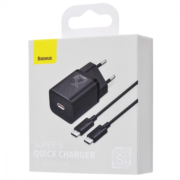 СЗУ Baseus Super Si Quick Charger 1C 25W EU Sets Black（With Mini White Cable Type-C to Type-C 3A 1m Black） TZCCSUP-L01 - изображение 13