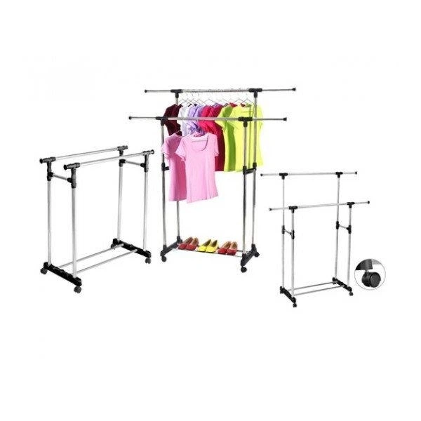 Напольная двойная телескопическая вешалка-стойка для одежды Double Bar Rack Hight Ajustable Черный (SH772352) - изображение 9