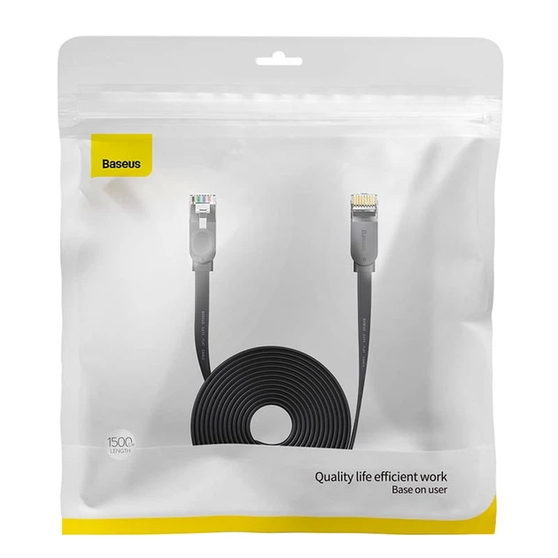 Патч корд мережевий кабель Baseus WKJS000301 High Speed ​​Six types of RJ45 Gigabit network cable (flat cable) | 15m | black - зображення 6