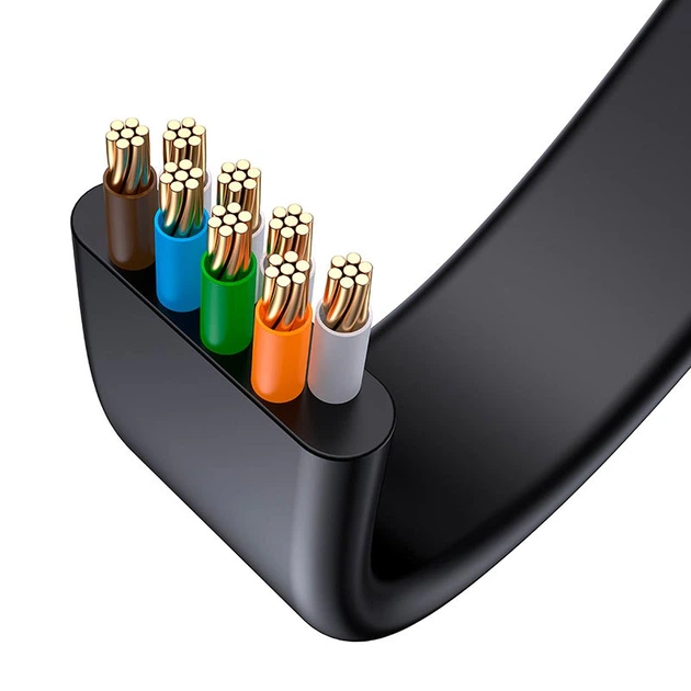 Патч корд мережевий кабель Baseus WKJS000301 High Speed ​​Six types of RJ45 Gigabit network cable (flat cable) | 15m | black - зображення 10