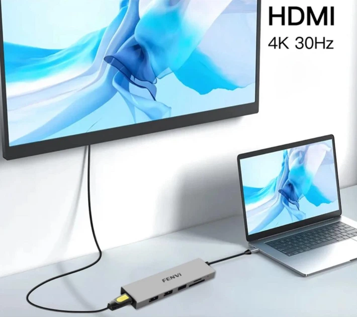 Переходник Кардридер Хаб Fenvi C601 6 в 1 Type-C + USB 2.0 3.0 TF SD PD 100W 4K HDMI - Фото 2 Переходник Кардридер Хаб Fenvi C601 6 в 1 Type-C + USB 2.0 3.0 TF SD PD 100W 4K HDMI - изображение 2