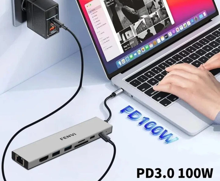 Переходник Кардридер Хаб Fenvi C601 6 в 1 Type-C + USB 2.0 3.0 TF SD PD 100W 4K HDMI - Фото 3 Переходник Кардридер Хаб Fenvi C601 6 в 1 Type-C + USB 2.0 3.0 TF SD PD 100W 4K HDMI - изображение 3