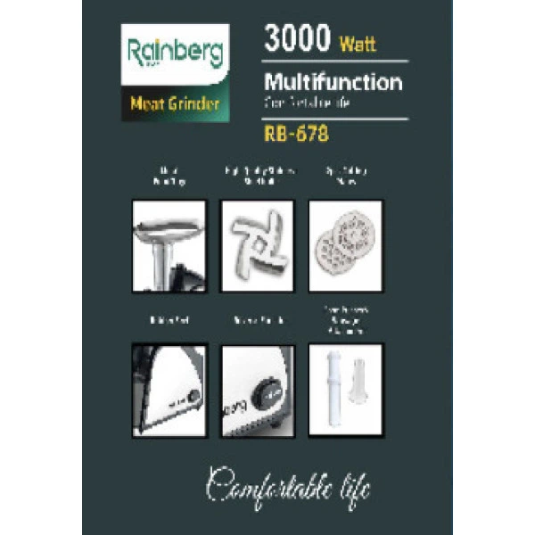 М'ясорубка Rainberg RB-678 3000W + Насадка для ковбас - зображення 6
