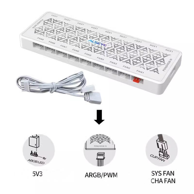 Хаб для кулеров ALSEYE A-Hub 9.0 White без пульта ARGB - изображение 2