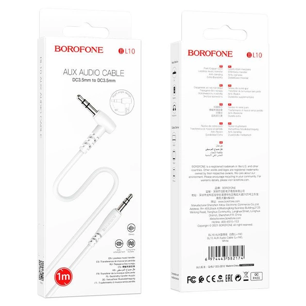 Кабель аудио 3.5mm Borofone BL10 с микрофоном шнур переходник белый - Фото 3 Кабель аудио 3.5mm Borofone BL10 с микрофоном шнур переходник белый - изображение 3