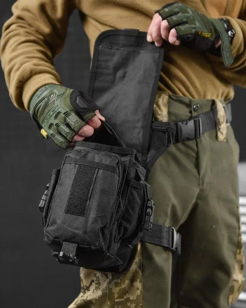 Тактическая поясная сумка на ногу SWAT Cordura 1000D черная (13991) - изображение 2