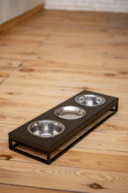 Три миски на подставке для кошек и собак Harley&Cho Lunch Bar Brown Wood+Black S (54x18cm/7cm/0.45 л) - Фото 3 Три миски на подставке для кошек и собак Harley&Cho Lunch Bar Brown Wood+Black S (54x18cm/7cm/0.45 л) - изображение 3