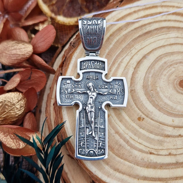 Срібний чоловічий хрестик 925° проби з чорнінням (0185) - зображення 2