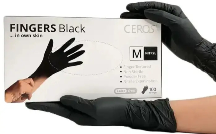 Нітрилові рукавички CEROS Fingers® Black Розмір M 2шт/уп. 1 пара. Чорні - зображення 1