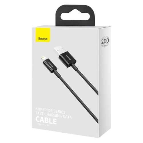 Кабель BASEUS USB 2.0 type-A-Lightning Superior 2M 2.4A CALYS-C03 black - изображение 2