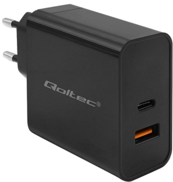 Ładowarka sieciowa Qoltec Super Quick PD Charger USB-C USB-A 65W 5-20V 1.5-3.25A Black - obraz 1