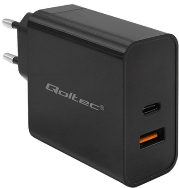 Мережевий зарядний пристрій Qoltec Super Quick PD Charger USB-C USB-A 65W 5-20V 1.5-3.25A Black - зображення 1