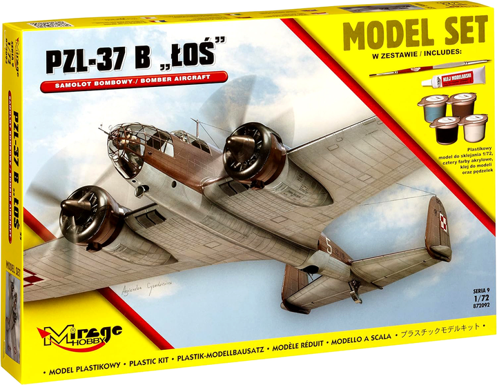 Model do składania Mirage Hobby PZL-37B ŁOŚ Polski Samolot Bombowy 1:72 (5901463872928) - obraz 1