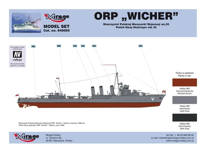 Model do składania Mirage Hobby ORP Wicher 1:400 (5901463840958) - obraz 2