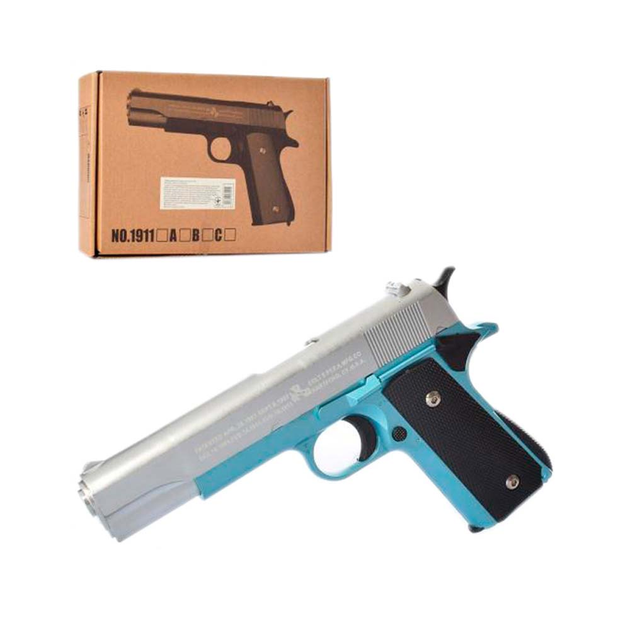 Детский страйкбольный пистолет Desert Eagle 22 см, металлический на пластиковых пульках UKC 1911C, Серебристо-Синий От 10 лет - изображение 2