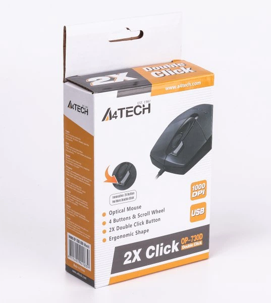 Мышь A4Tech OP-730D USB, 1000 dpi, двойное нажатие, черная - изображение 6