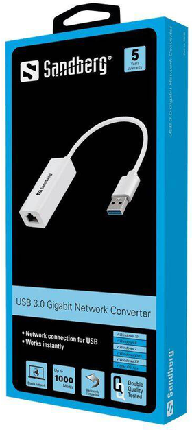 Karta sieciowa Sandberg Gigabit USB 3.0 Biała (5705730133909) - obraz 2