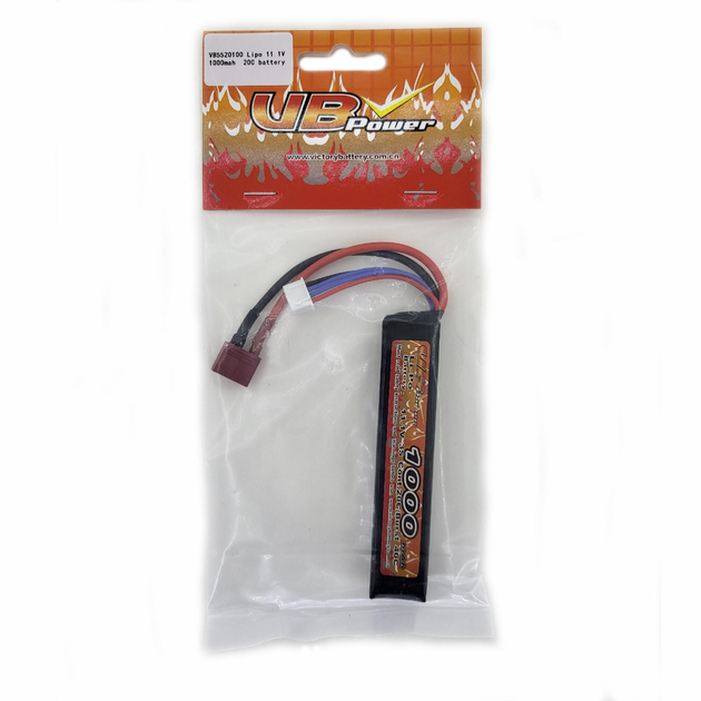 Аккумулятор LiPo 11.1V 1000mah - stick 20-40C моноблок Т-коннектор (VBPower) (для страйкбола) - изображение 2