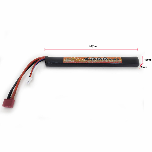 Аккумулятор LiPo 1300mah - stick 25-50C pack for AK series Т-коннектор (VBPower) (для страйкбола) - изображение 1