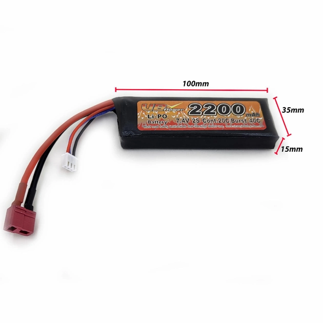 Акумулятор LiPo 7.4V 2200mAh - stick 20-40C моноблок Т-конектор (VBPower) (для страйкболу) - зображення 1