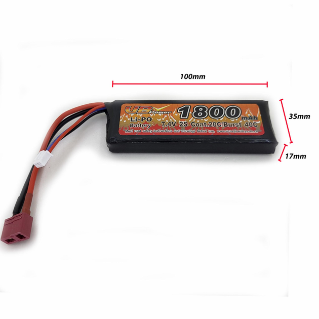 Акумулятор LiPo 7.4V 1800mAh - stick 20-40C моноблок Т-конектор (VBPower) (для страйкболу) - зображення 1