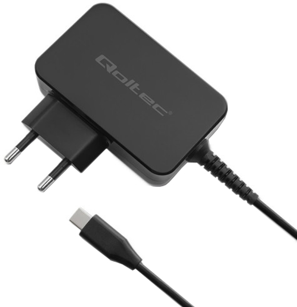 Мережевий зарядний пристрій Qoltec GaN Power Pro Charger USB-C 65W 5-20V 3-3.25A Black - зображення 1