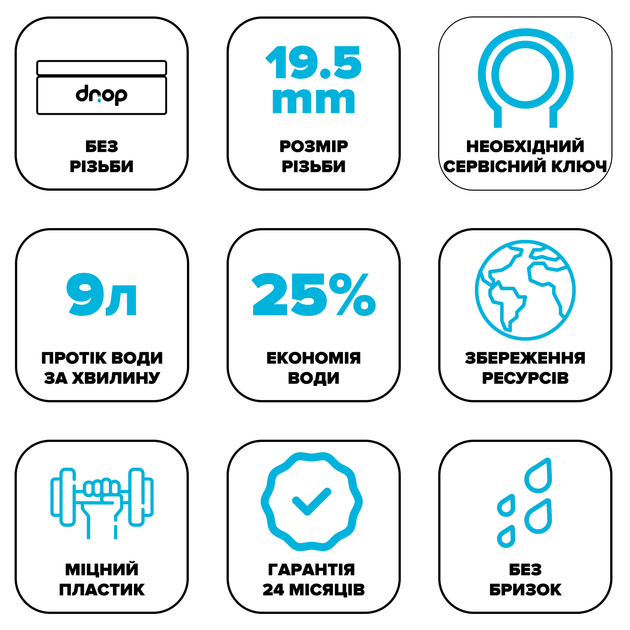 Водосберегающий аэратор DROP SP195E для смесителя - Экономия 25%, 9 л/мин, без резьбы 19.5 мм - изображение 7
