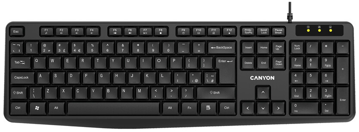 Клавіатура дротова Canyon KB-1 Water resistant ENG/UKR USB Black (CNE-CKEY01) - зображення 1
