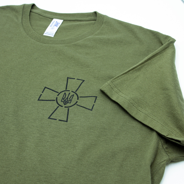 Качественная футболка с Гербом ЗСУ (ХL), мужская футболка хаки ВСУ, армейская футболка с хлопка - изображение 2