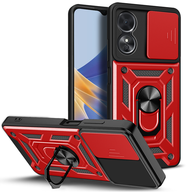 Чохол Hide Shield для OPPO A78 протиударний бампер з підставкою Red - Фото 1 Чохол Hide Shield для OPPO A78 протиударний бампер з підставкою Red - зображення 1