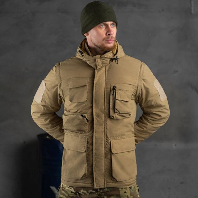 Чоловіча вологозахищена куртка-жилет з хутряним утеплювачем / Трансформер 2в1 "Outdoor" койот розмір M - зображення 2