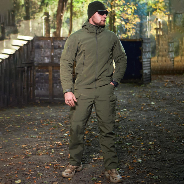 Костюм мужской на флисе Куртка + Брюки олива / Демисезонный Комплект Softshell размер 2XL - изображение 2