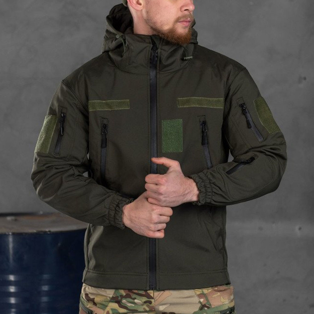 Чоловіча утеплена Куртка Soft Shell з капюшоном у кольорі хакі розмір S - зображення 2