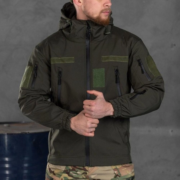 Чоловіча утеплена Куртка Soft Shell з капюшоном у кольорі хакі розмір 3XL - зображення 2
