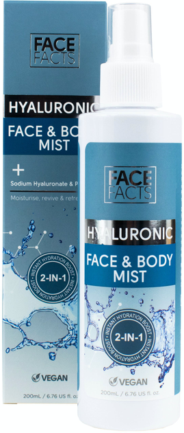 Mgiełka do twarzy i ciała Face Facts Hyaluronic Face y Body Mist 200 ml (5031413929300) - obraz 1