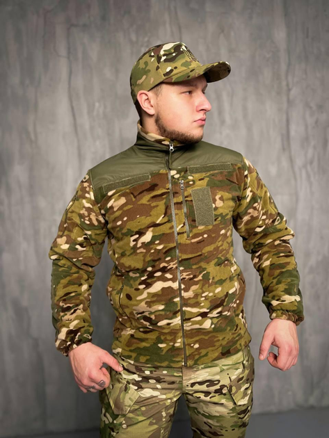 Тактична флісова кофта зі вставками Softshell, кофта для військових фліска Мультикам 48 - изображение 1