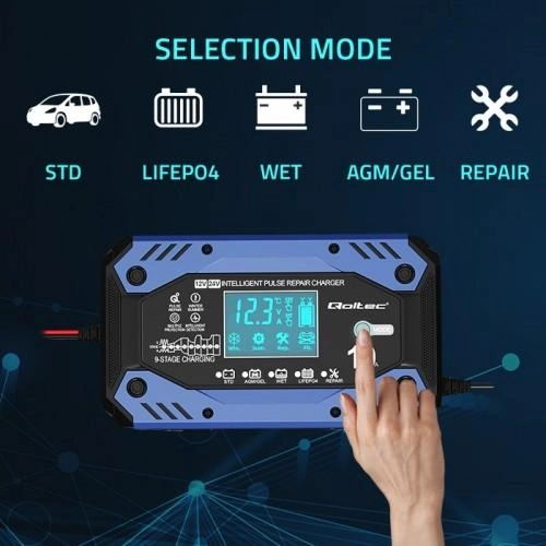 Ładowarka Qoltec Intelligent charger for STD AGM GEL LiFePO4 12-24V 10A - obraz 2