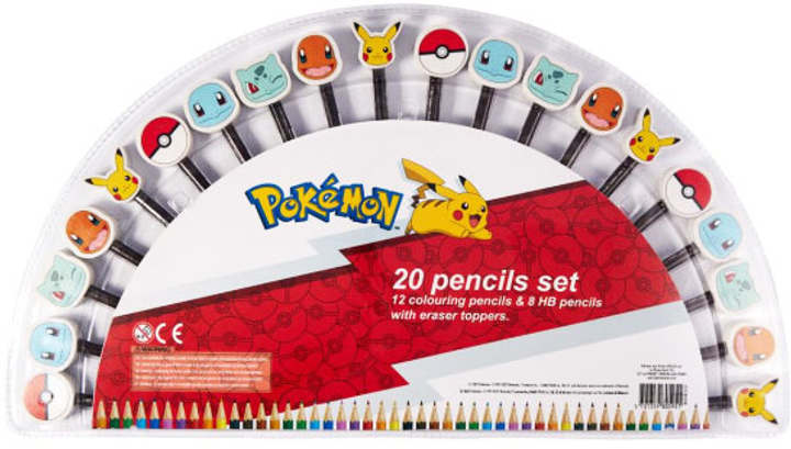 Zestaw kolorowych ołówków Euromic Pokemon z gumką 20 szt (5701359805951) - obraz 1