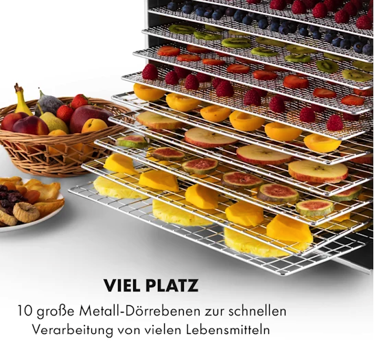 Дегидратор-сушилка Klarstein Fruit Jerky Steel 10, 10 уровней 1000 Вт - изображение 6
