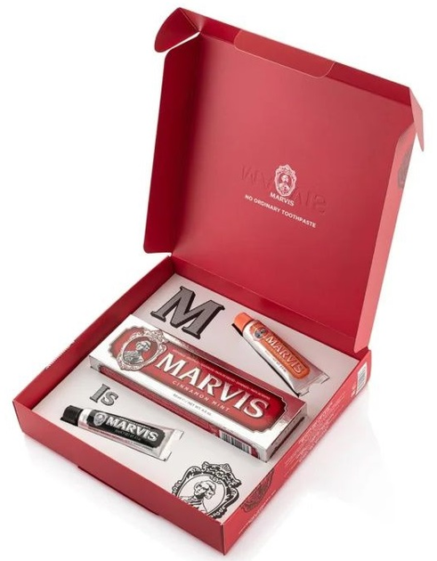 Zestaw past do zębów Marvis The Spicys Toothpaste Gift Set mięta cynamonowa 85 ml + lukrecja amarelli 10 ml + mięta imbirowa 10 ml (8004395112623) - obraz 2