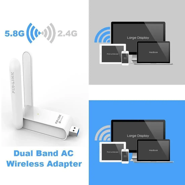 Двухдиапазонный USB 3.0 WiFi адаптер сетевая карта 600Mbps 2.4GHz/5GHz с двумя антеннами (478140-Prob) - изображение 3