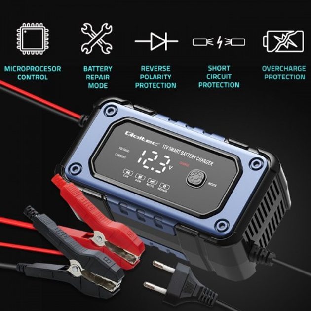 Ładowarka Qoltec Battery charger with repair function 12V 6A - obraz 4