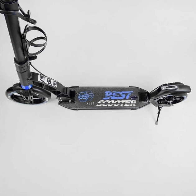 Самокат двоколісний складаний Best Scooter Fast Ride колеса PU 200 мм з амортизаторами дисковий тормоз чорний / синій 90166-B - Фото 3 Самокат двоколісний складаний Best Scooter Fast Ride колеса PU 200 мм з амортизаторами дисковий тормоз чорний / синій 90166-B - зображення 3